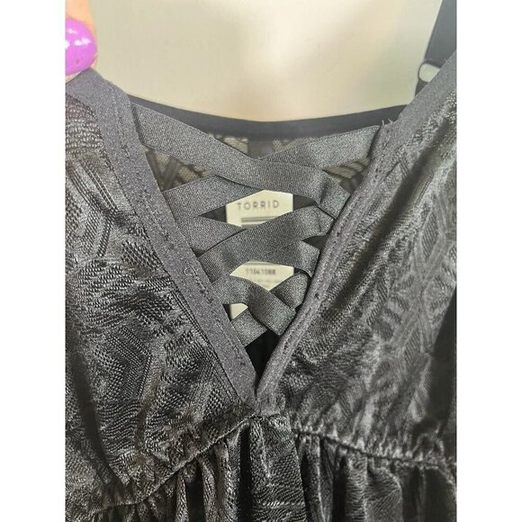 Torrid Intimates Lingerie 4X Black Sexy Neutral Mesh Aztec Western Babydoll 80s - Picture 6 of 12